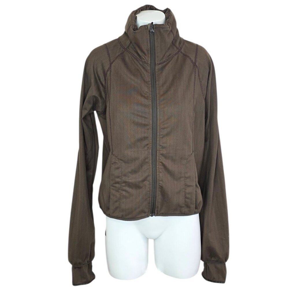 Lululemon Women's Y2K Herringbone Zip Up Jacket, Brown, Athletic, Thumbholes